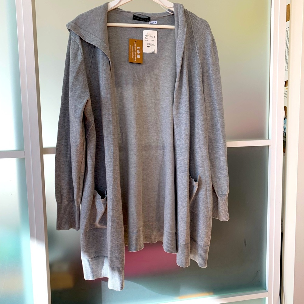 Verve Ami grey hooded open front cardigan. Size XL NWT